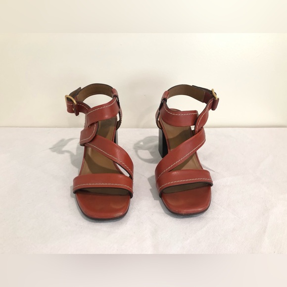 Chloe Block Heel Sandals Candice 70mm Sepia Brown Strappy Open Toe Leather 37.5 - Picture 2 of 7